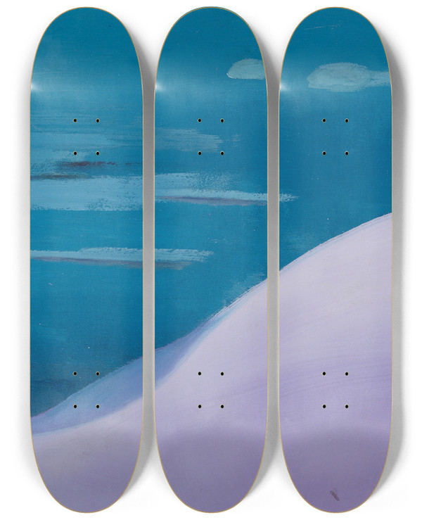 Triptych art skateboard deck of Karl Wiener Landschaft In Blaulila by Karl Wiener (1901-1949)
