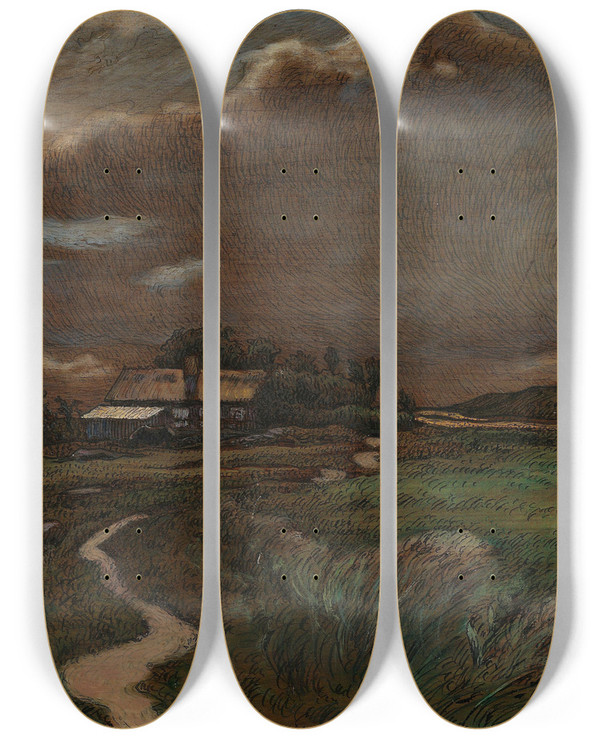 Triptych art skateboard deck of Nils Kreuger Landscape_3 by Nils Kreuger (1858-1930)