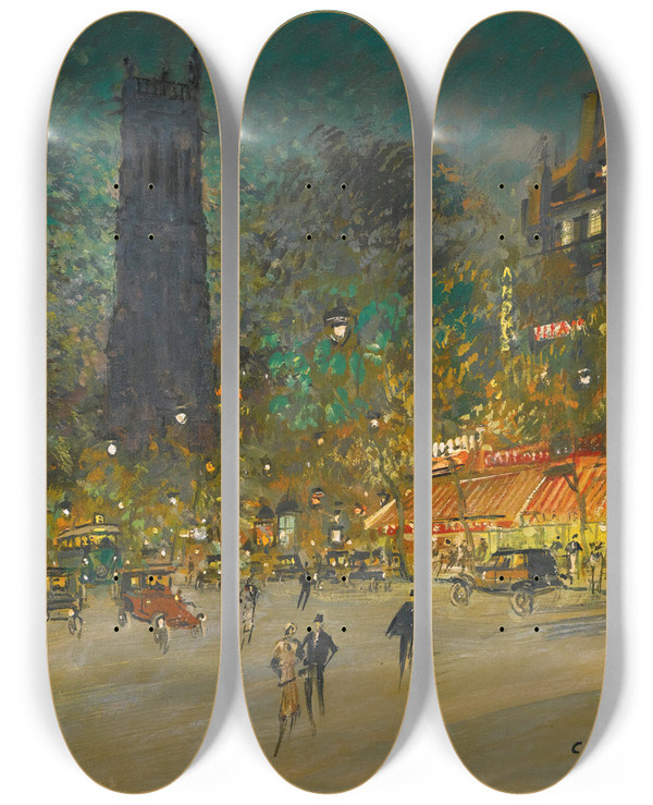 Triptych art skateboard deck of Konstantin Alexeevich Korovin La Tour Saint Jacques by Konstantin Alexeevich Korovin (1861-1939)