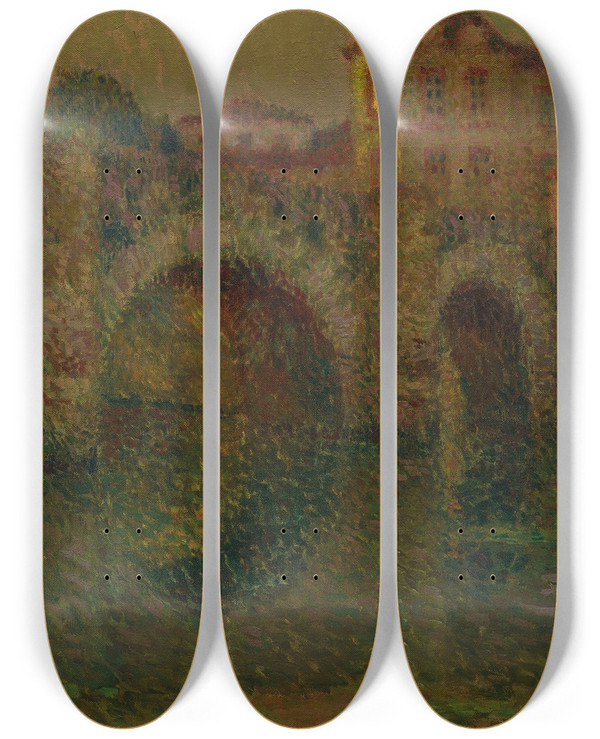 Triptych art skateboard deck of Henri Le Sidaner Le Pont Au Crpuscule Clisson by Henri Le Sidaner (1862-1939)
