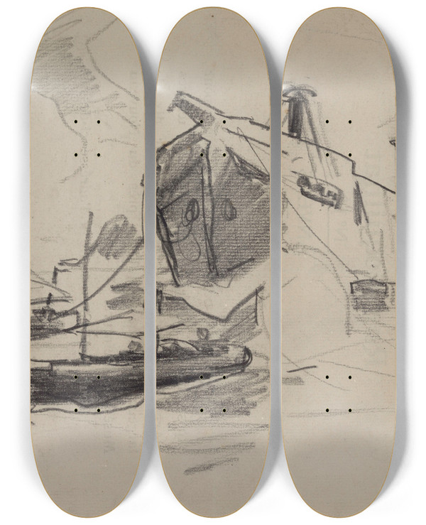 Triptych art skateboard deck of Frans Hens The Last Journey by Frans Hens (1856-1928)