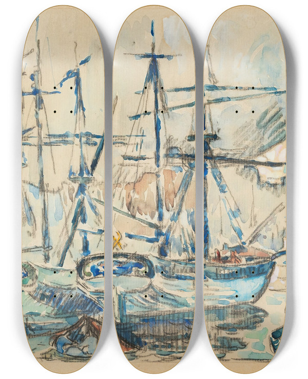 Triptych art skateboard deck of Paul Signac Marseille by Paul Signac (1863-1935)