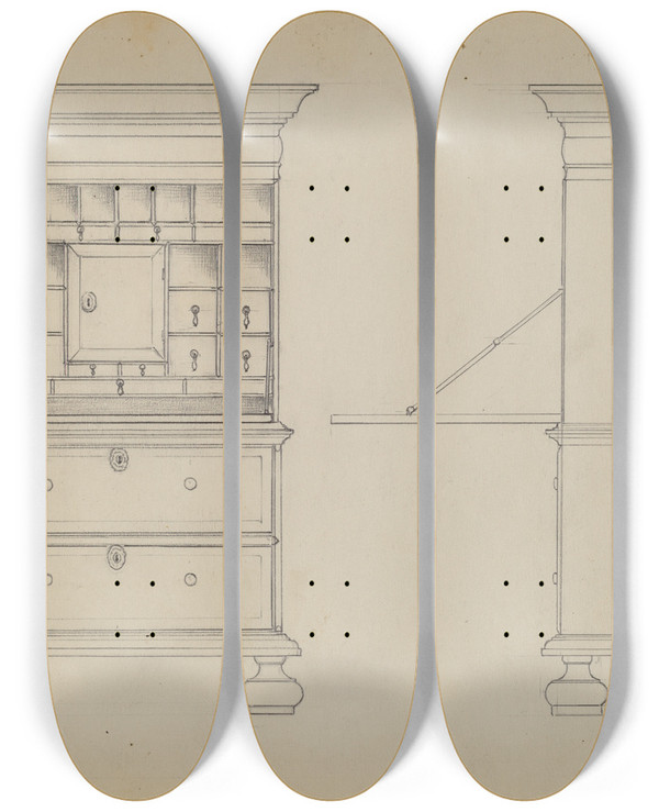 Triptych art skateboard deck of Bernard Gussow Desk_2 by Bernard Gussow