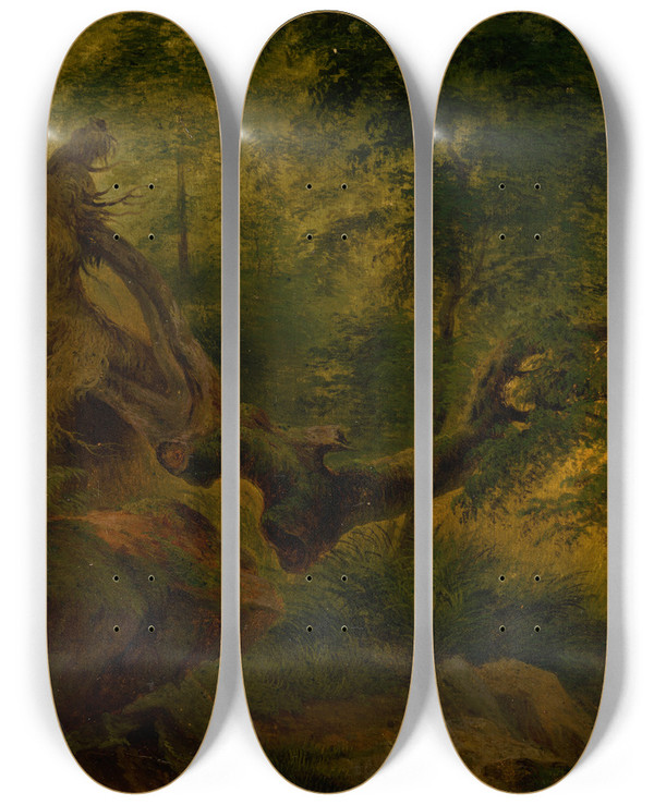 Triptych art skateboard deck of Jozef Boetech Klemens Uprooted Tree Windthrow by Jozef Bozetech Klemens (1817-1883)