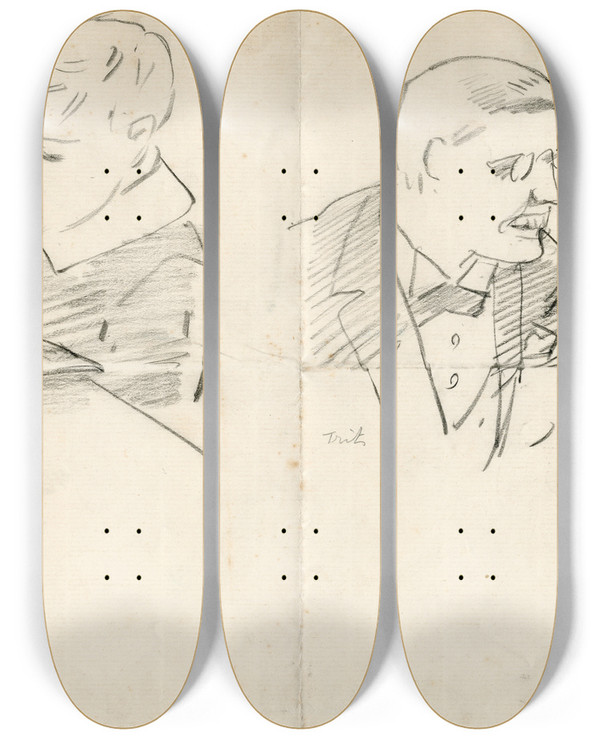 Triptych art skateboard deck of Adolf Le Comte Dop En Frits by Adolf Le Comte (1850-1921)