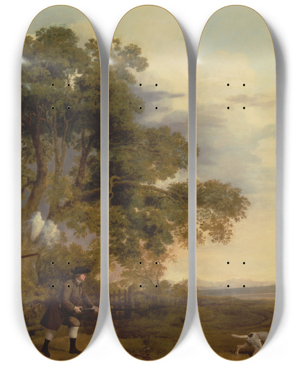 Triptych art skateboard deck of George Stubbs Two Gentlemen Shooting by George Stubbs (1724-1806)