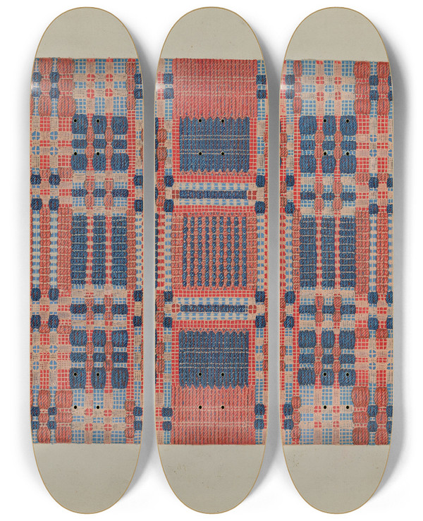 Triptych art skateboard deck of Cornelius Christoffels Coverlet Section_1 by Cornelius Christoffels (1879-1960)