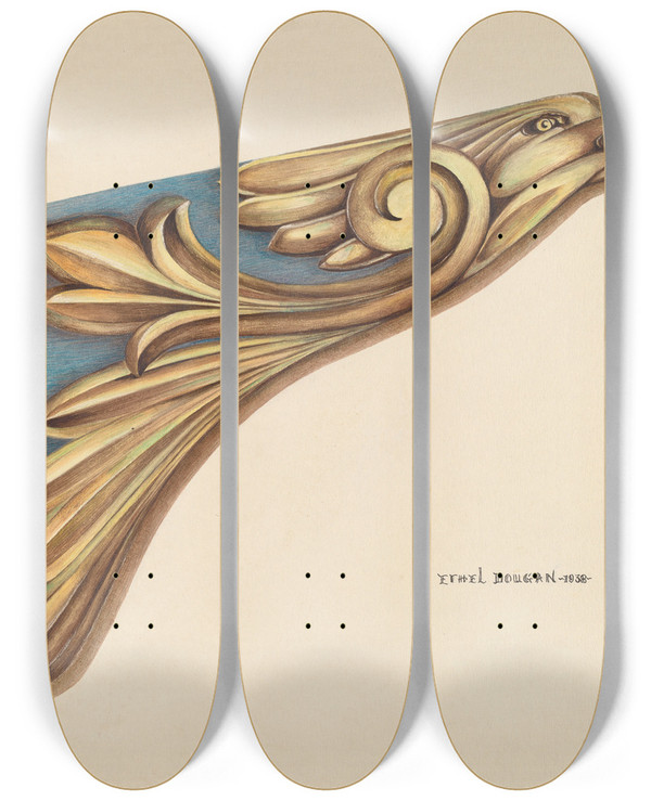 Triptych art skateboard deck of Ethel Dougan Figurehead From Yacht by Ethel Dougan