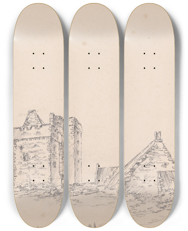 Triptych art skateboard deck of James Moore Coupland Castle Northumberland by James Moore (1762-1799)