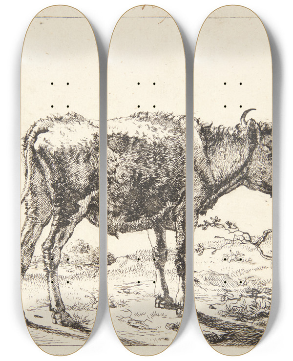 Triptych art skateboard deck of Marcus De Bye Stende Stud Vendt Mod Hjre by Marcus de Bye (1638-1688)