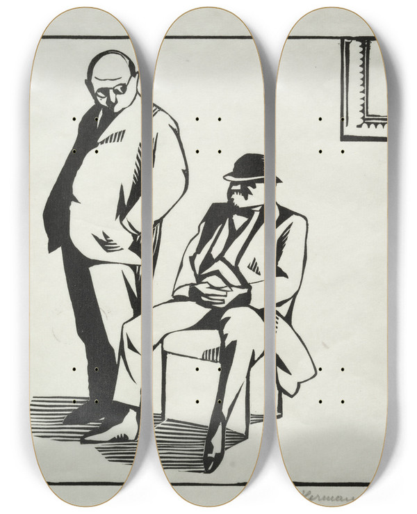 Triptych art skateboard deck of Hermann Paul Et Cela Vaut 100000 Et Tout Le Monde Le Sait by Hermann Paul (1864-1940)