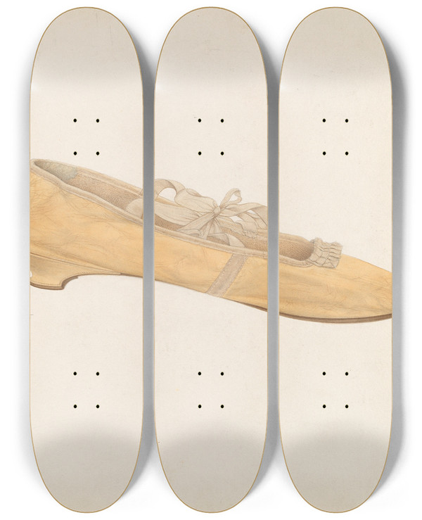 Triptych art skateboard deck of Dorothy Dwin Slipper by Dorothy Dwin