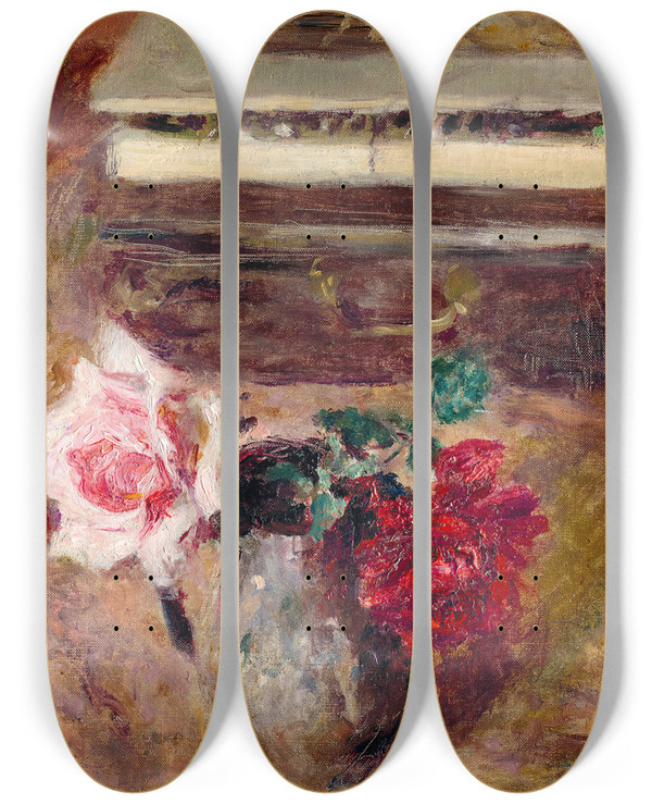 Triptych art skateboard deck of Douard Vuillard Les Deux Roses Et La Bote De Pastels by douard Vuillard (1868-1940)