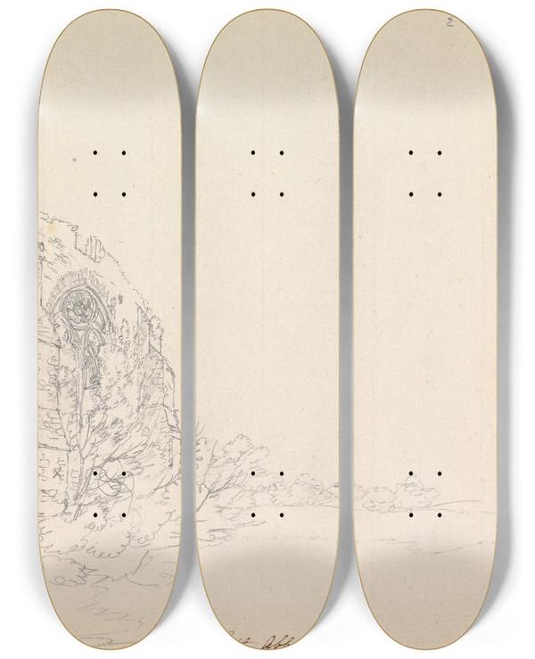 Triptych art skateboard deck of James Moore Netley Abbey Hampshire England_1 by James Moore (1762-1799)