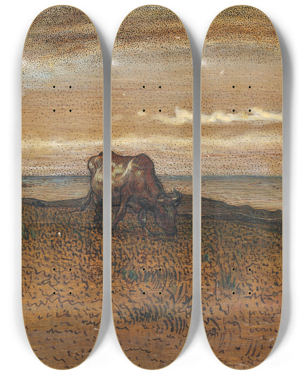 Triptych art skateboard deck of Nils Kreuger Weide Am Meere by Nils Kreuger (1858-1930)
