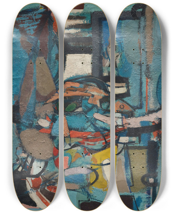 Triptych art skateboard deck of Jankel Adler La Poissonnire by Jankel Adler (1895-1949)