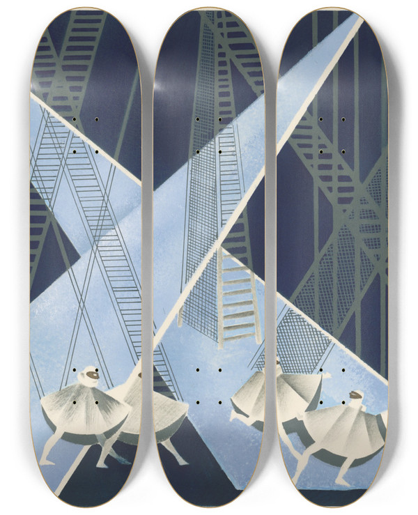 Triptych art skateboard deck of Alexandra Exter Maquettes De Thatre 8 by Alexandra Exter (1882-1949)