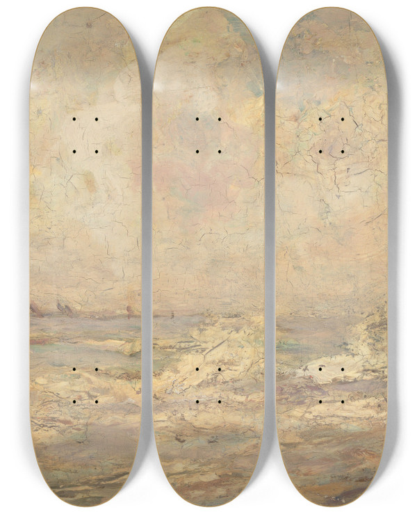 Triptych art skateboard deck of George Grosvenor Thomas Seascape by George Grosvenor Thomas (1856-1923)