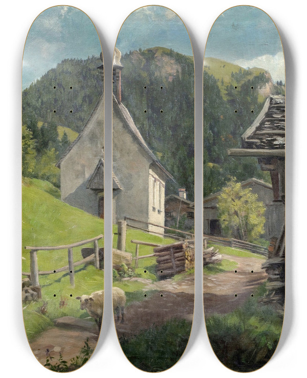 Triptych art skateboard deck of Emil Rau Aus Sdtirol by Emil Rau (1858-1937)