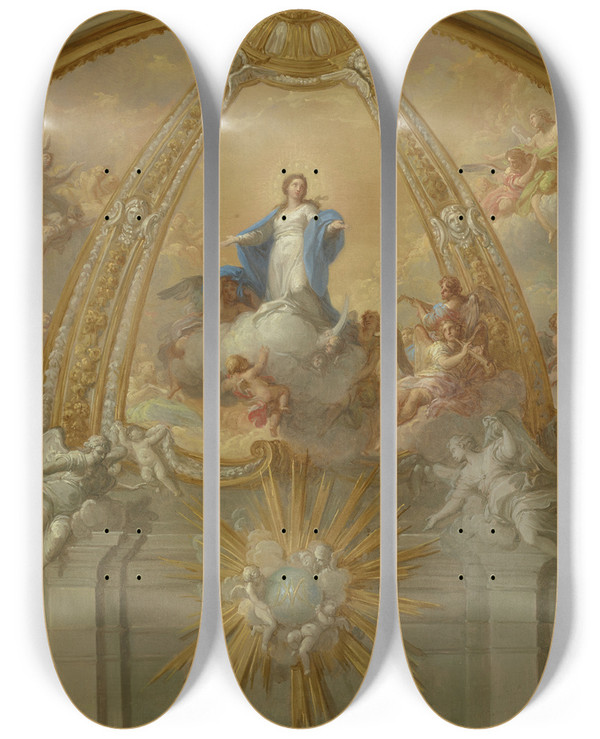 Triptych art skateboard deck of Placido Costanzi Immaculate Conception by Placido Costanzi (1702-1759)
