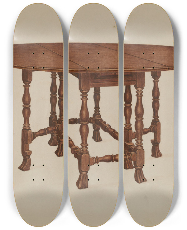 Triptych art skateboard deck of Frank Wenger Gatelegged Table_1 by Frank Wenger (20-)