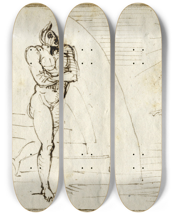 Triptych art skateboard deck of David Humbert De Superville Jezus Staand Din Beschaamde Duivel Verwittigt by David Humbert De Superville (1770-1849)