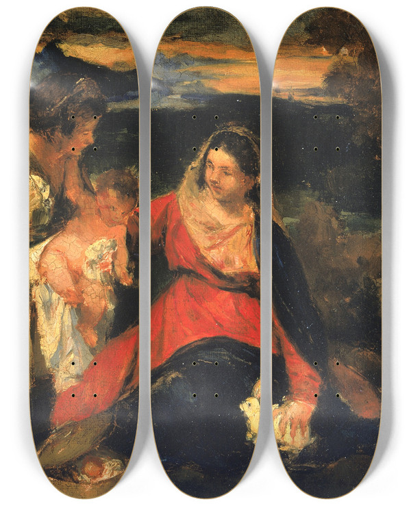 Triptych art skateboard deck of Kenyon Cox After Titians Madonna Of The Rabbit by Kenyon Cox (1856-1919)