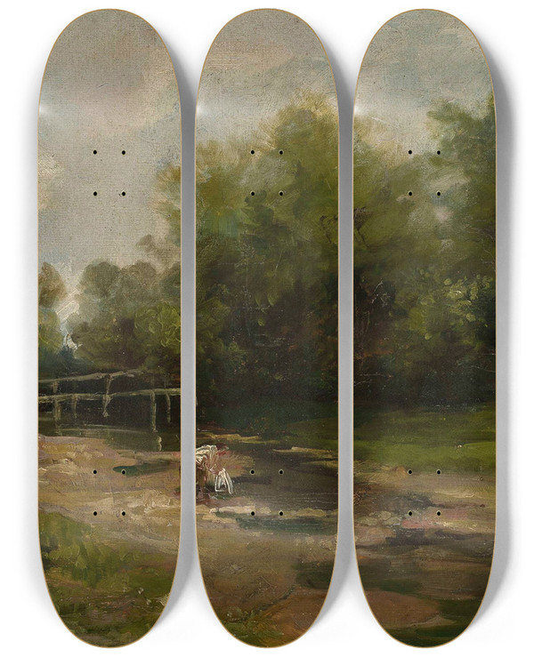 Triptych art skateboard deck of Jzef Szermentowski Landscape by Jozef Szermentowski (1833-1876)