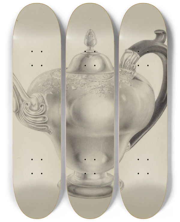 Triptych art skateboard deck of Hester Duany Silver Teapot_8 by Hester Duany (1891-1964)