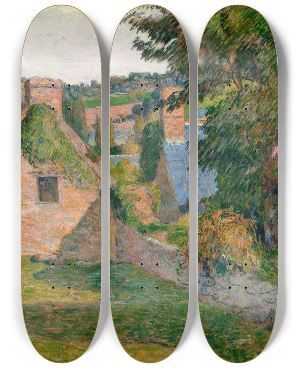 Triptych art skateboard deck of Paul Gauguin The Field Of Deroutlollichon by Paul Gauguin (1848-1903)