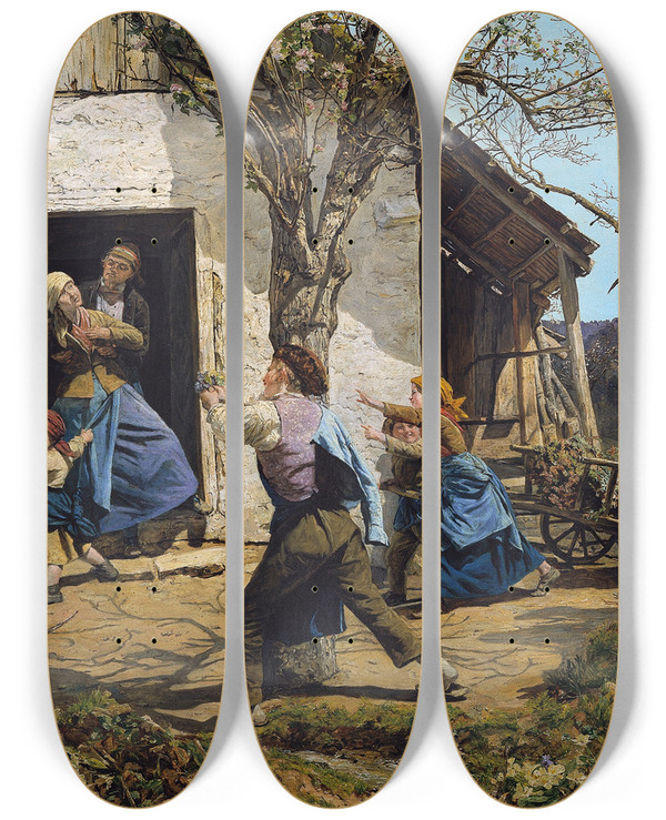 Triptych art skateboard deck of Ferdinand Georg Waldmller The Recovered by Ferdinand Georg Waldmuller (1793-1865)