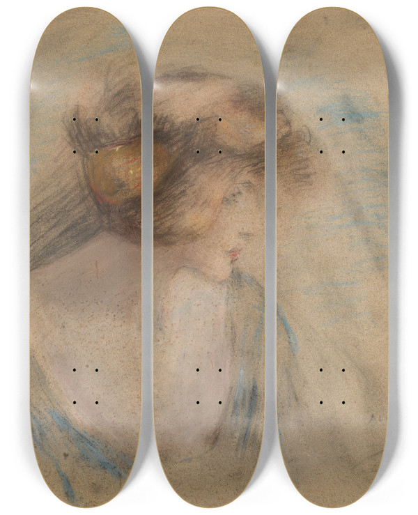 Triptych art skateboard deck of Alice Pike Barney Fantasy by Alice Pike Barney (1857-1931)