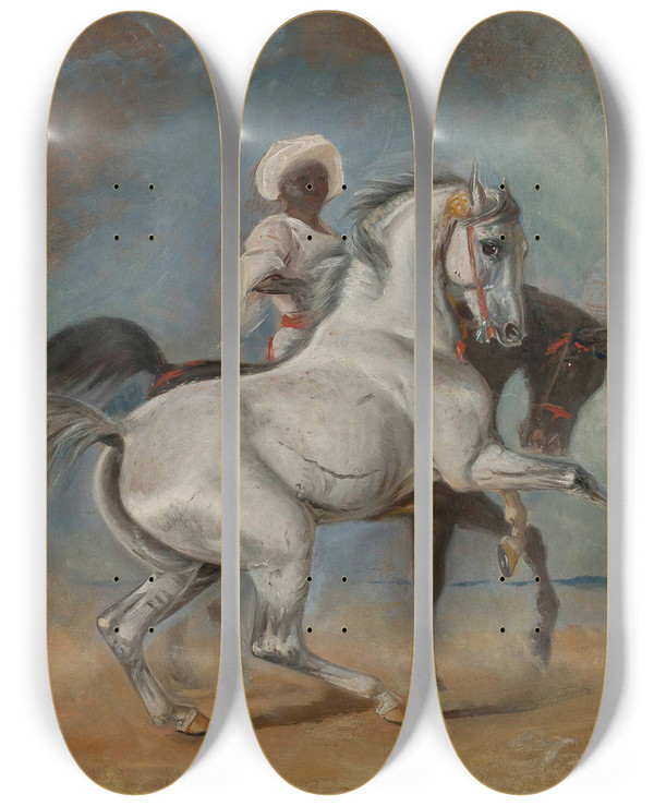 Triptych art skateboard deck of Wacaw Pawliszak Black Man With Horses by Waclaw Pawliszak (1866-1905)