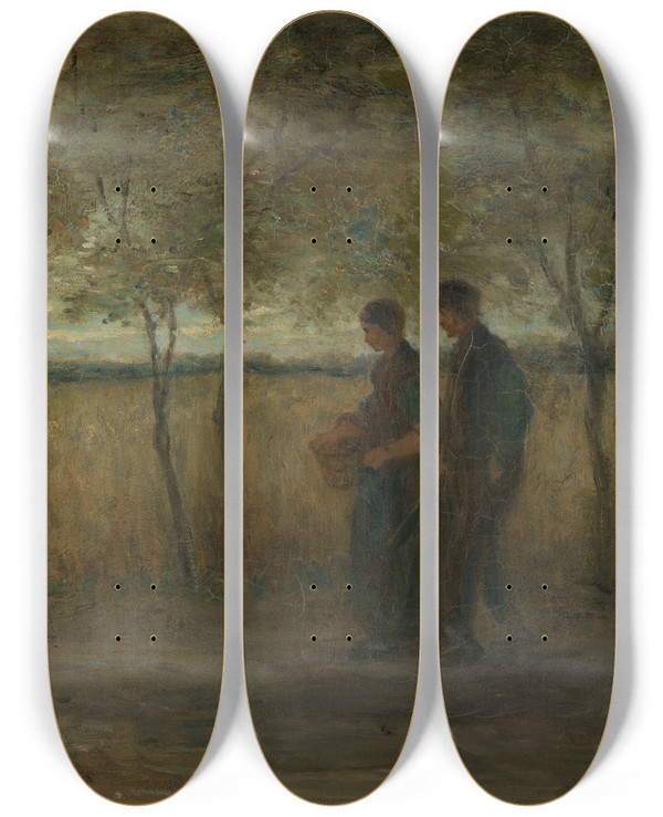 Triptych art skateboard deck of Jozef Israls Turning Homewards by Jozef Israels (1824-1911)