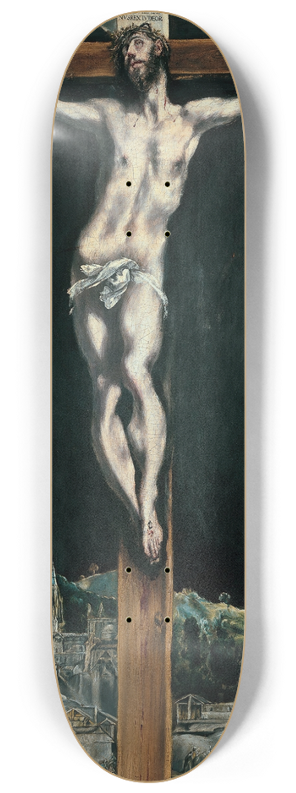 El Greco (Domenikos Theotokopoulos) - Christ Crucified With Toledo In The Background 8.25 inch art skate deck