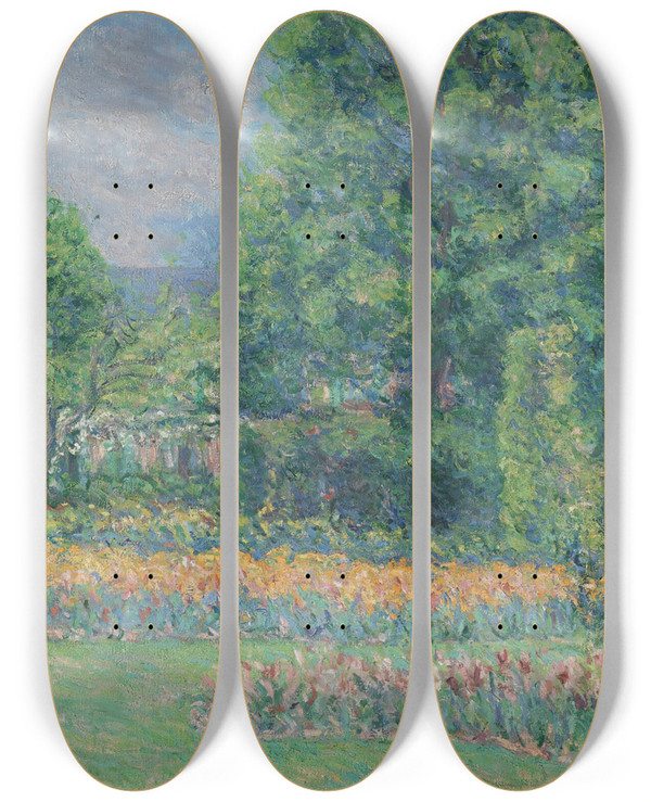 Triptych art skateboard deck of Blanche Hoschedmonet Le Jardin Giverny_1 by Blanche Hoschede Monet (1865-1947)