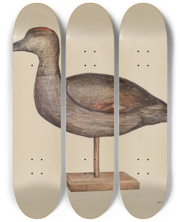 Triptych art skateboard deck of Samuel W Ford Gadwall Decoy by Samuel W Ford