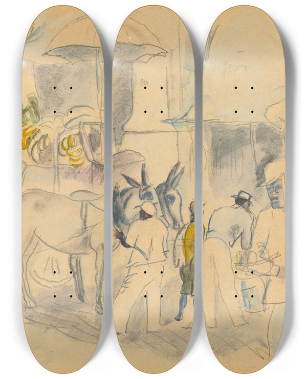 Triptych art skateboard deck of Jules Pascin Havana by Jules Pascin (1885-1930)