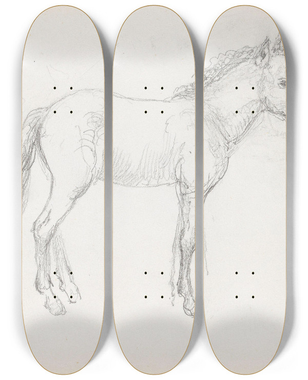 Triptych art skateboard deck of Adolph Tidemand Horse Study by Adolph Tidemand (1814-1876)