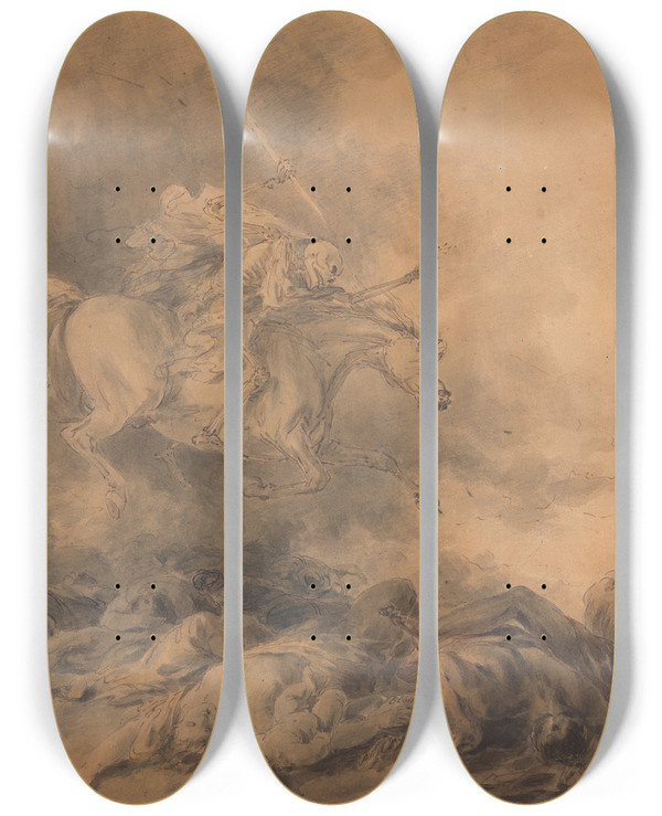 Triptych art skateboard deck of Sawrey Gilpin Death On A Pale Horse by Sawrey Gilpin (1733-1807)