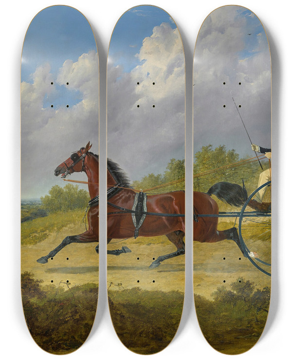 Triptych art skateboard deck of John Frederick Herring Snr The Famous Trotterconfidencedrawing A Gig by John Frederick Herring Snr (1795-1865)