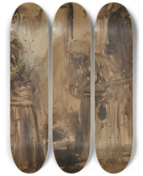 Triptych art skateboard deck of Marius Bauer Slavenhandelaar_2 by Marius Bauer (1867-1932)