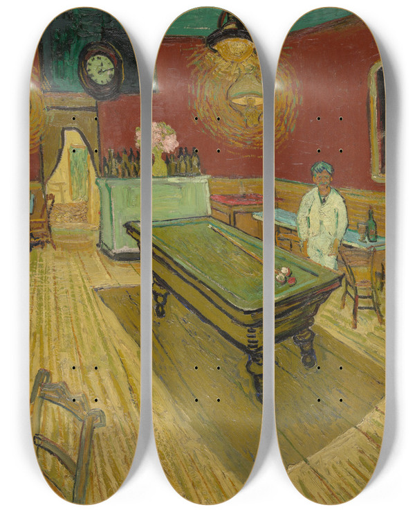 Triptych art skateboard deck of Vincent Van Gogh Le Caf De Nuit The Nightcaf by Vincent van Gogh (1853-1890)
