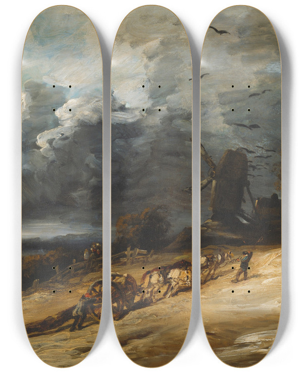 Triptych art skateboard deck of Georges Michel The Storm by Georges Michel (1763-1843)