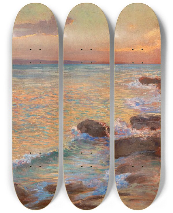Triptych art skateboard deck of Menci Clement Crni Sunset In Split by Menci Clement Crncic (1865-1930)
