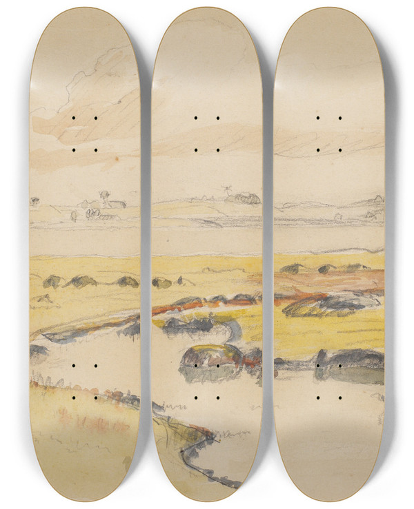 Triptych art skateboard deck of Poul Simon Christiansen Dyrns Enge by Poul Simon Christiansen (1855-1933)