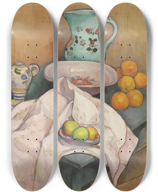 Triptych art skateboard deck of Emile Bernard Nature Morte Au Pichet Et Aux Fruits Sur Une Serviette Deploye by Emile Bernard (1868-1941)