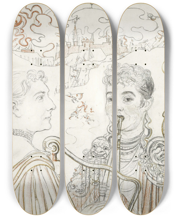 Triptych art skateboard deck of James Ensor Les Musiciens by James Ensor (1860-1949)