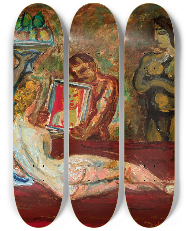 Triptych art skateboard deck of Zygmunt Waliszewski Lustereczko Powiedz Przecie by Zygmunt Waliszewski (1897-1936)