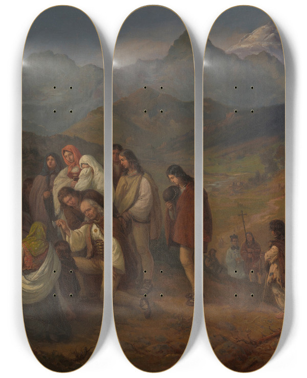 Triptych art skateboard deck of Aleksander Kotsis A Highlanders Funeral by Aleksander Kotsis (1836-1877)